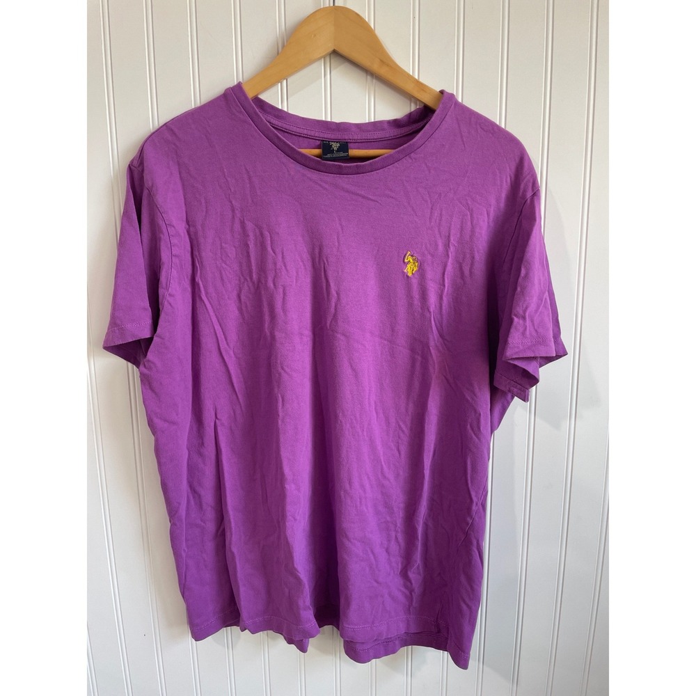 US‎ Polo Assn Mens Large Purple Crewneck T-Shirt Yellow Embroidered Pony